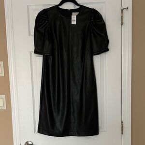 LOFT NWT Black Faux Leather Dress